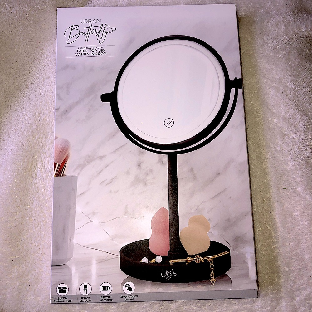 Urban Butterfly Black Table Top LED Vanity Mirror
